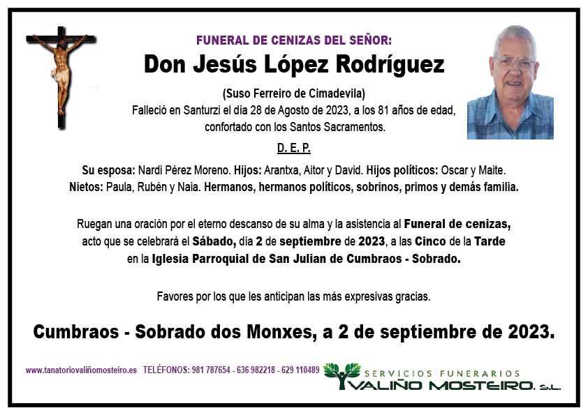 Esquela de Jesús López Rodríguez.